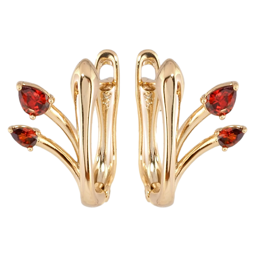 Сережки Xuping Позолота 18K англійський замок Феєрія з червоними фіанітами фото №1