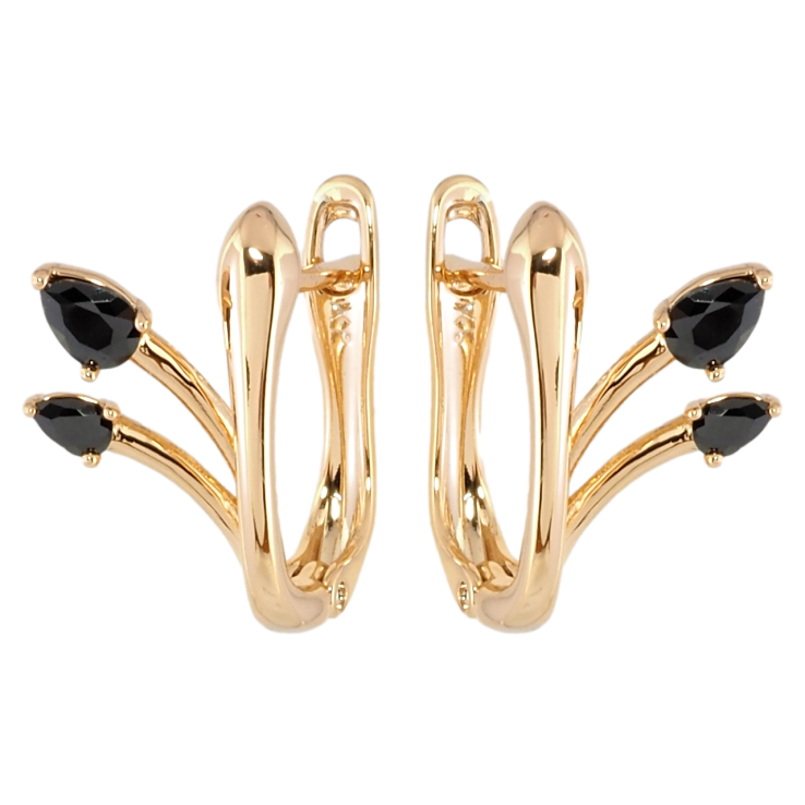 Сережки Xuping Позолота 18K англійський замок Феєрія з чорними фіанітами фото №5