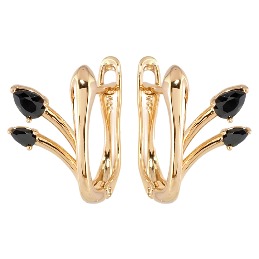 Сережки Xuping Позолота 18K англійський замок Феєрія з чорними фіанітами фото №1