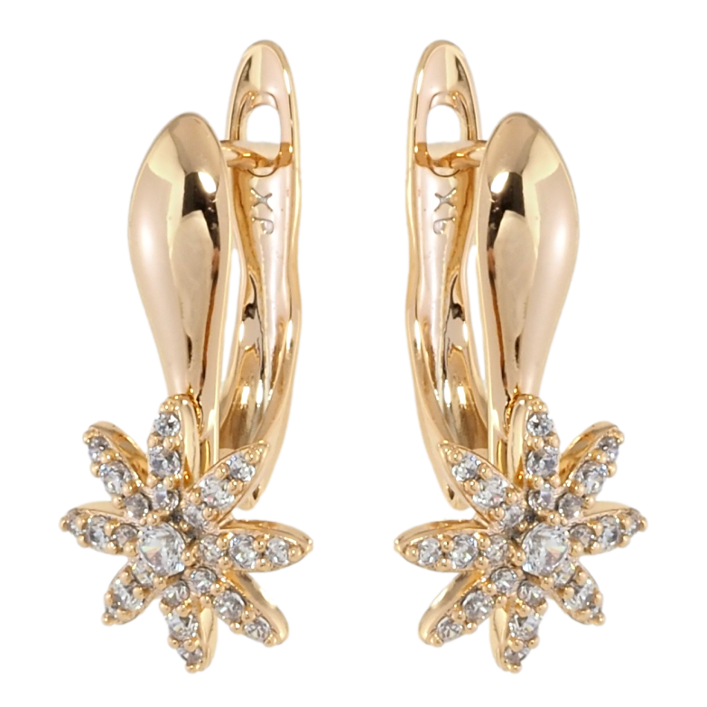 Серьги Xuping Позолота 18K английский замок Цветочки с цирконием фото №1