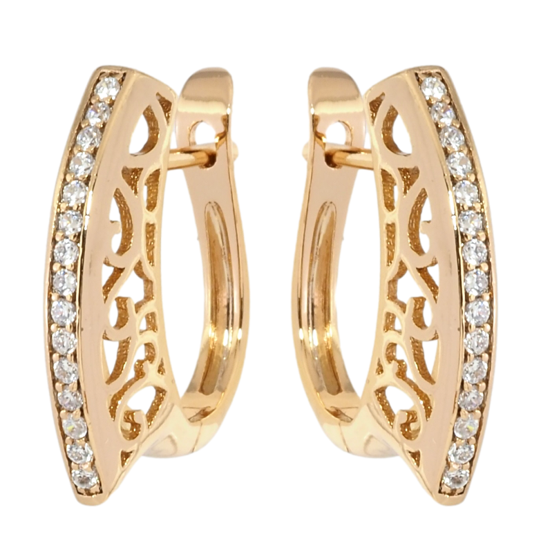 Сережки Xuping Позолота 18K англійський замок Доріжка цирконію з різьбленим бічним візерунком фото №1