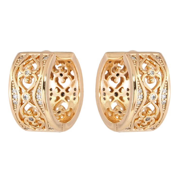 Серьги Xuping Позолота 18K колечки Резной узор с цирконием фото №20