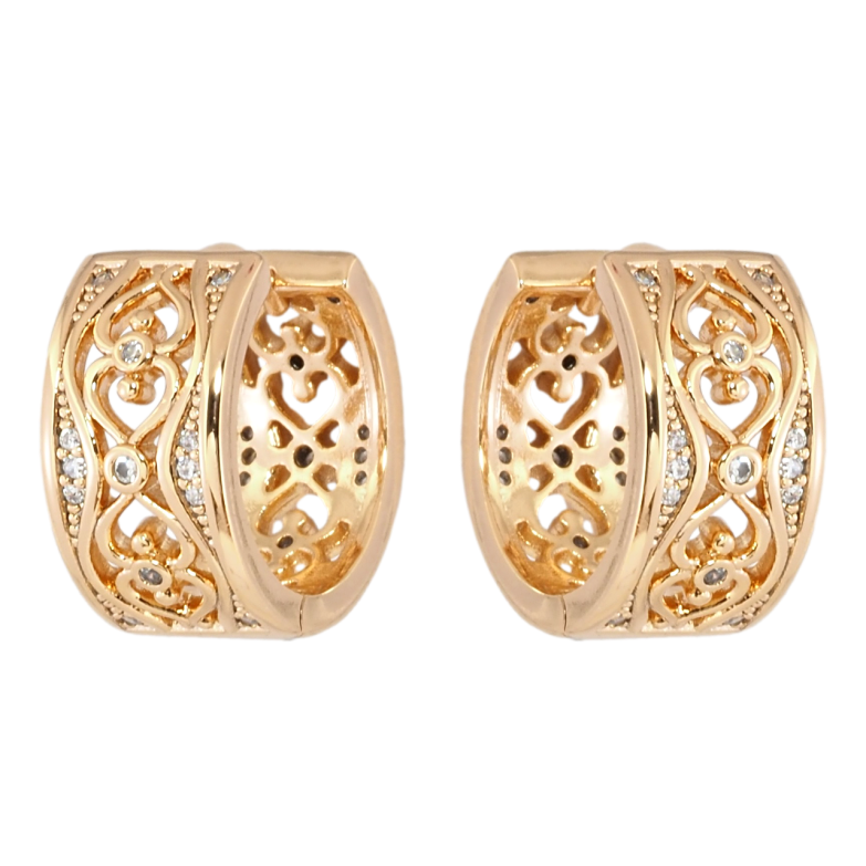 Серьги Xuping Позолота 18K колечки Резной узор с цирконием фото №14