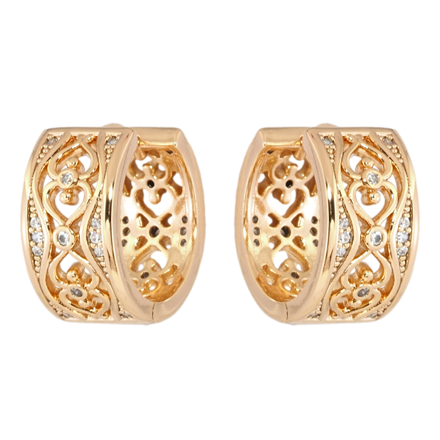 Серьги Xuping Позолота 18K колечки Резной узор с цирконием фото №1