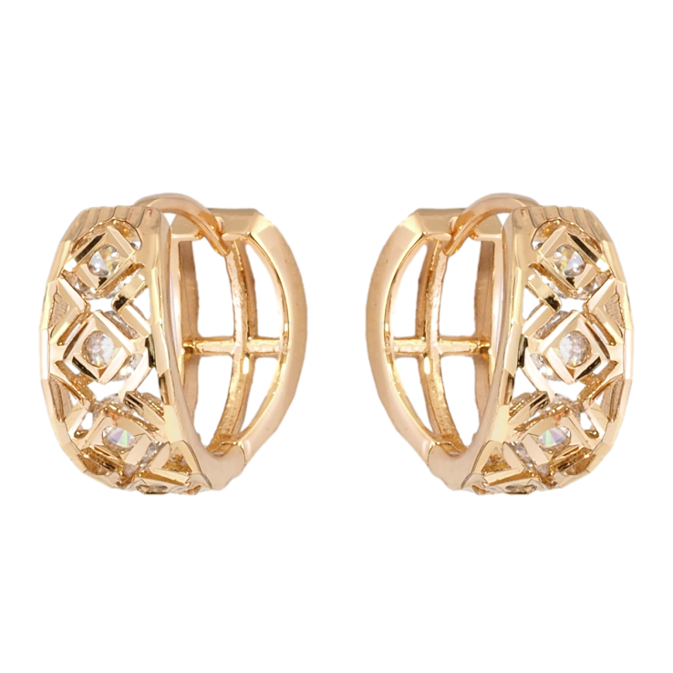 Серьги Xuping Позолота 18K колечки Ромбовый узор с цирконием фото №2