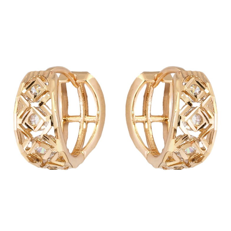 Сережки Xuping Позолота 18K колечка Ромбовий візерунок з цирконієм фото №18