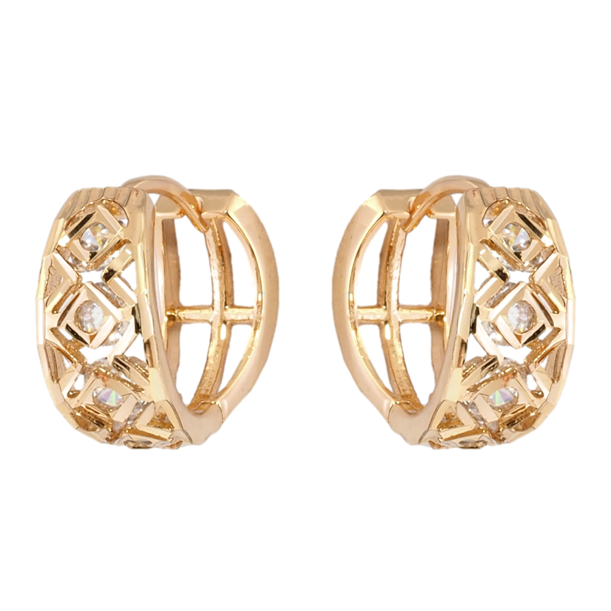 Серьги Xuping Позолота 18K колечки Ромбовый узор с цирконием фото №1