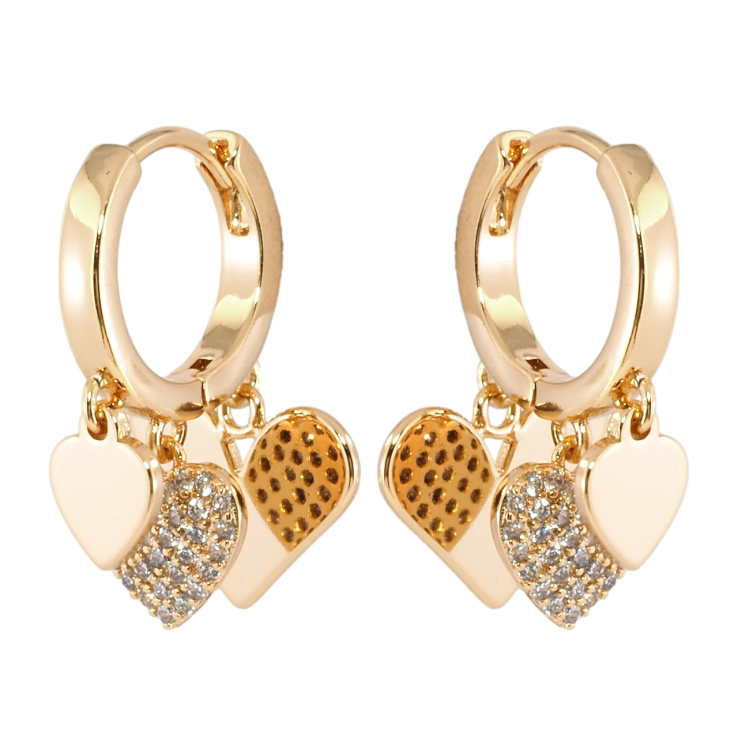 Сережки Xuping Позолота 18K підвіски на колечках Серця з цирконієм фото №5