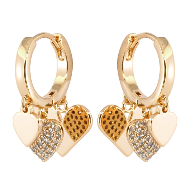 Сережки Xuping Позолота 18K підвіски на колечках Серця з цирконієм фото №1