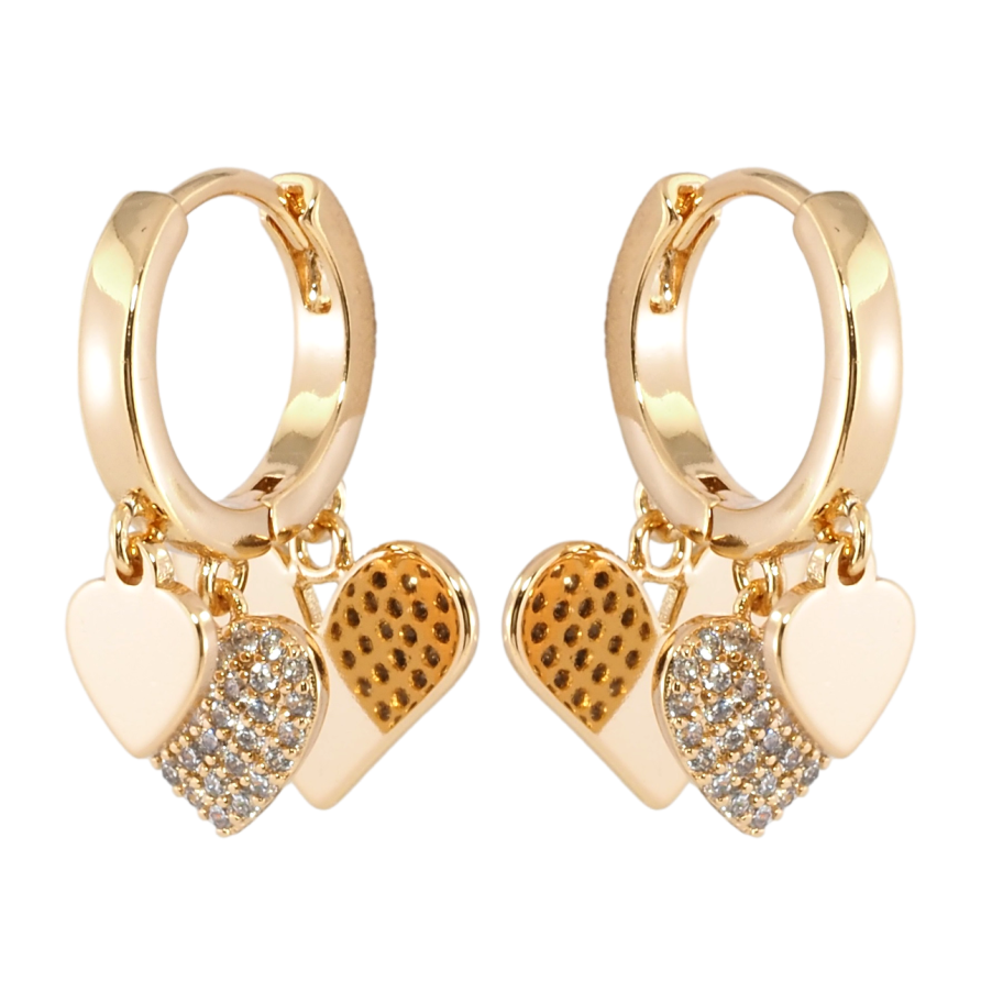 Сережки Xuping Позолота 18K підвіски на колечках Серця з цирконієм фото №1