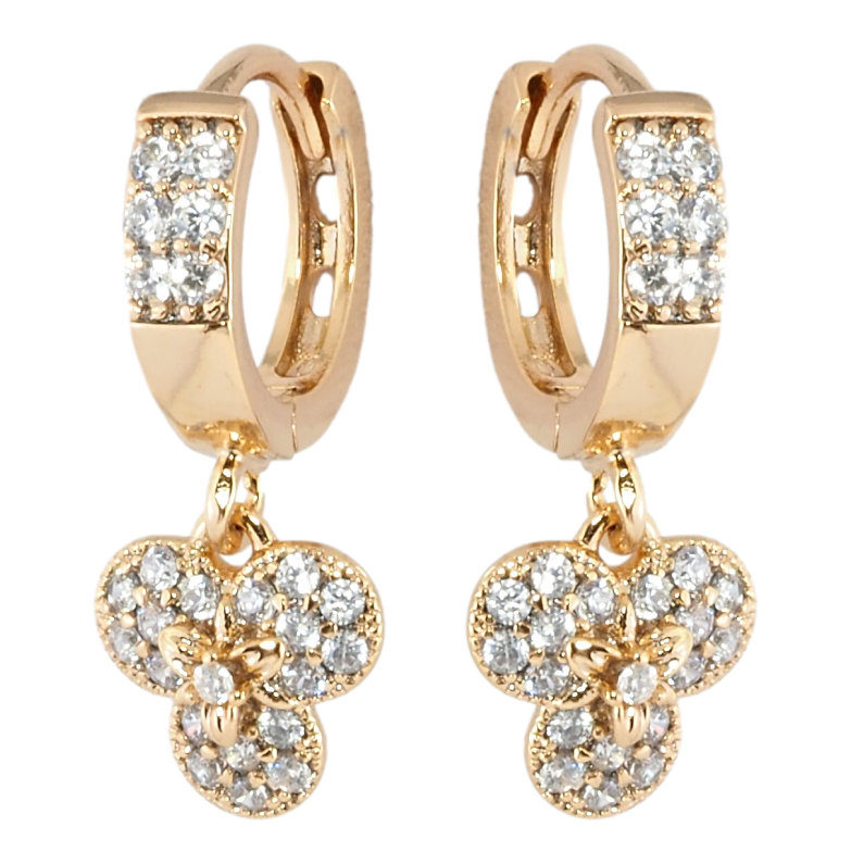 Сережки Xuping Позолота 18K підвіски на колечках Квіткові підвіски з інкрустацією цирконієм фото №1