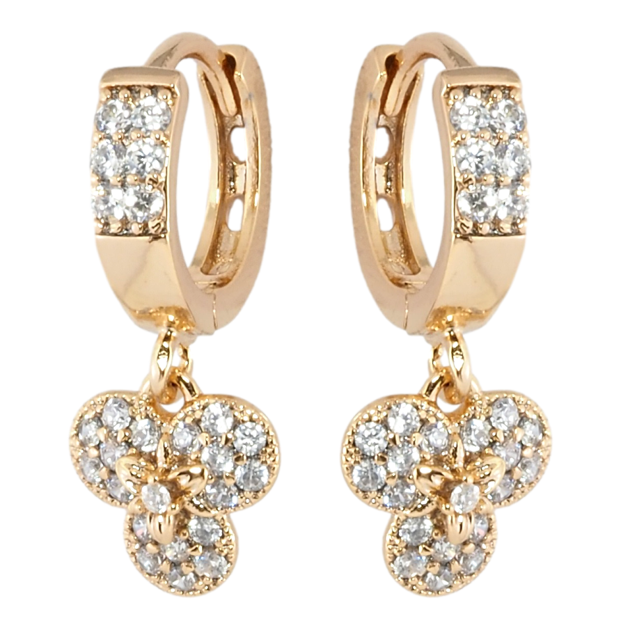 Сережки Xuping Позолота 18K підвіски на колечках Квіткові підвіски з інкрустацією цирконієм фото №1