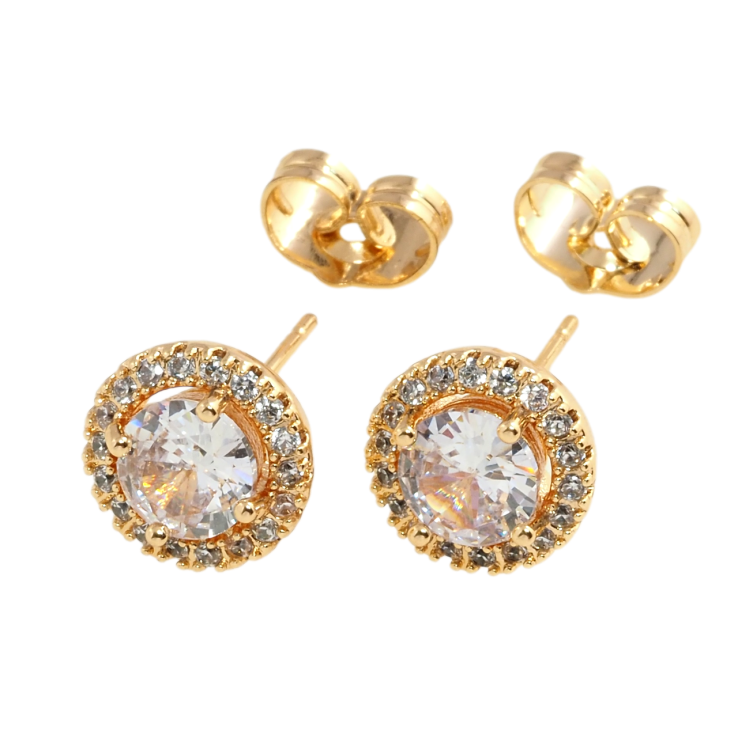 Сережки Xuping Позолота 18K пусети Фіаніти в обрамленні цирконію ø 10мм фото №10