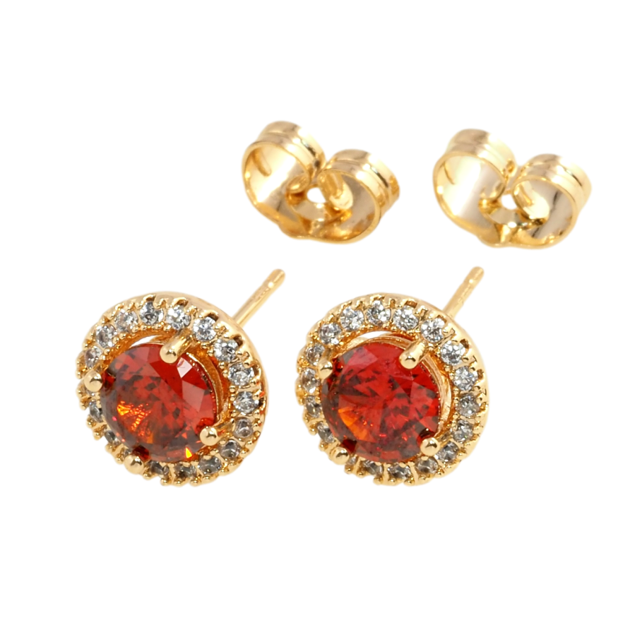 Серьги Xuping Позолота 18K пусеты Красные фианиты в обрамлении циркония ø 10мм фото №1 Серьги Xuping Позолота 18K пусеты Красные фианиты в обрамлении циркония ø 10мм фото №1