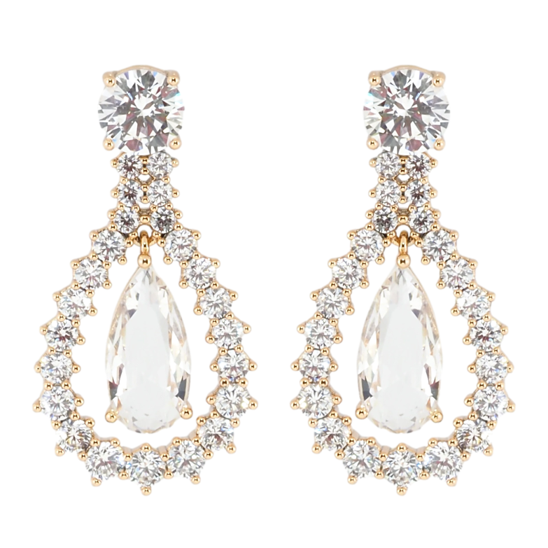 Сережки Xuping Позолота 18K пусети Витончені кристальні крапельки фото №2