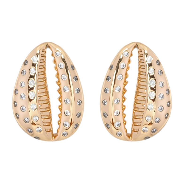 Серьги Xuping Позолота 18K пусеты Ракушки Каури с цирконием фото №1 Серьги Xuping Позолота 18K пусеты Ракушки Каури с цирконием фото №1