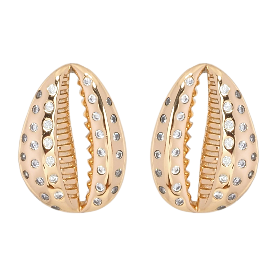 Серьги Xuping Позолота 18K пусеты Ракушки Каури с цирконием фото №1 Серьги Xuping Позолота 18K пусеты Ракушки Каури с цирконием фото №1