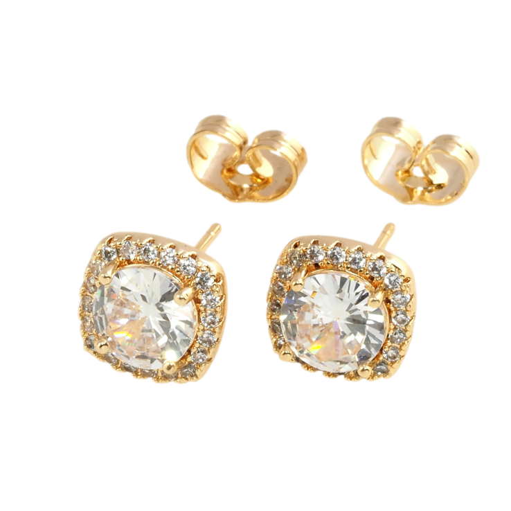 Сережки Xuping Позолота 18K пусети Фіаніти в обрамленні цирконію 10х10мм фото №11