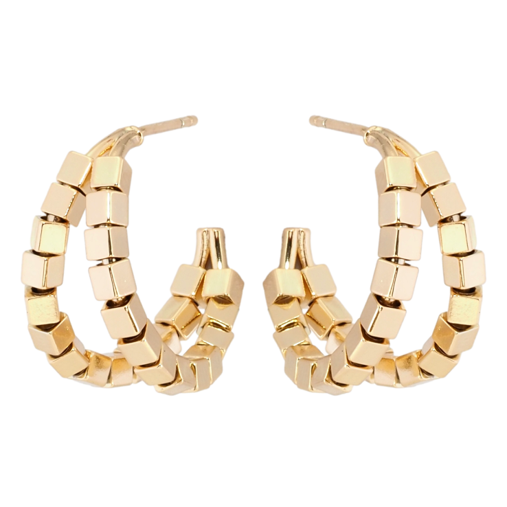 Серьги Xuping Позолота 18K пусеты Двойные дуги с квадратными бусинами фото №2