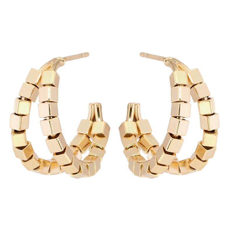 Серьги Xuping Позолота 18K пусеты Двойные дуги с квадратными бусинами фото №1