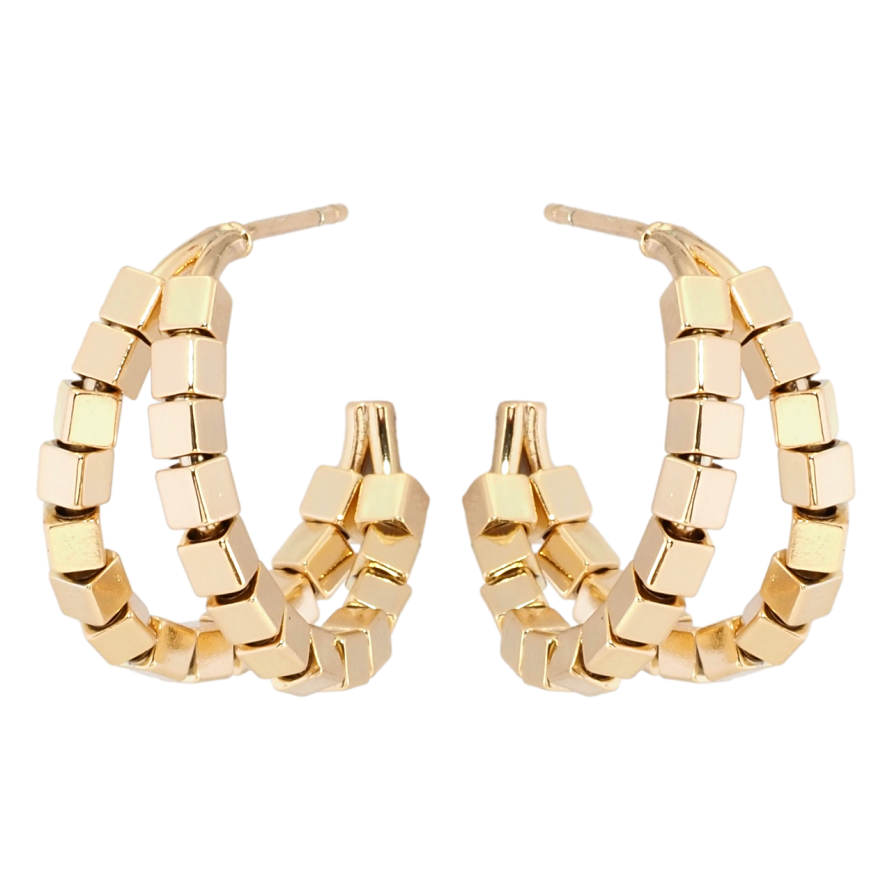 Серьги Xuping Позолота 18K пусеты Двойные дуги с квадратными бусинами фото №1