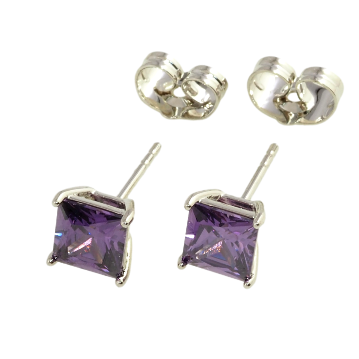 Сережки Xuping Родій пусети Бузкові фіаніти 6х6мм фото №20