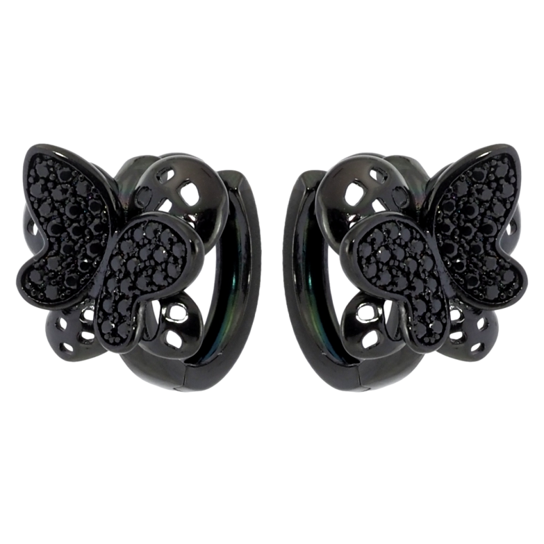 Сережки Xuping Позолота Black (чорне золото) колечка Метелики з чорним цирконієм фото №3 Сережки Xuping Позолота Black (чорне золото) колечка Метелики з чорним цирконієм фото №3
