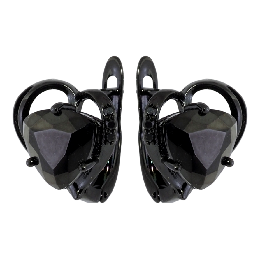 Сережки Xuping Позолота Black (чорне золото) англійський замок Серця з чорними кристалами фото №1 Сережки Xuping Позолота Black (чорне золото) англійський замок Серця з чорними кристалами фото №1