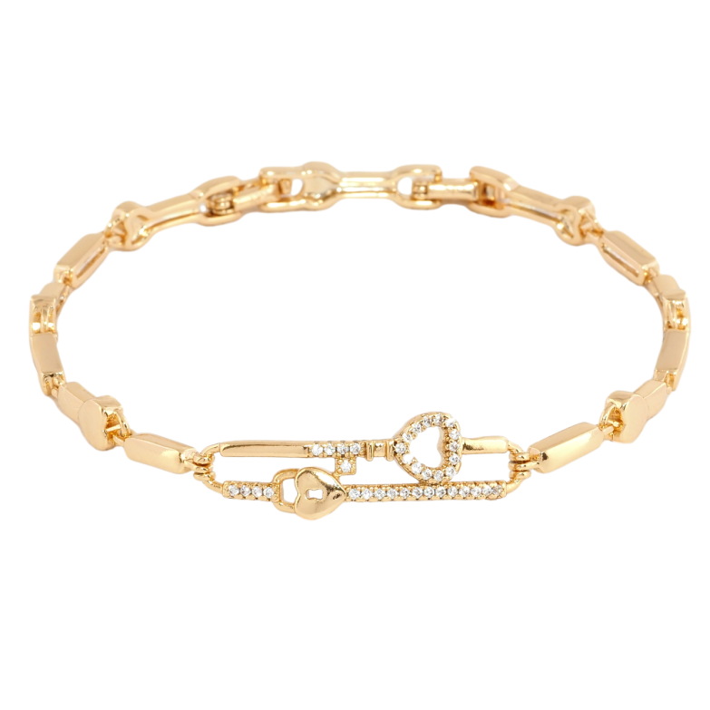 Браслет Xuping Позолота 18K Декоративный узор с сердечками-замочками длина с доп. замком 17,19см х 3-5мм фото №1