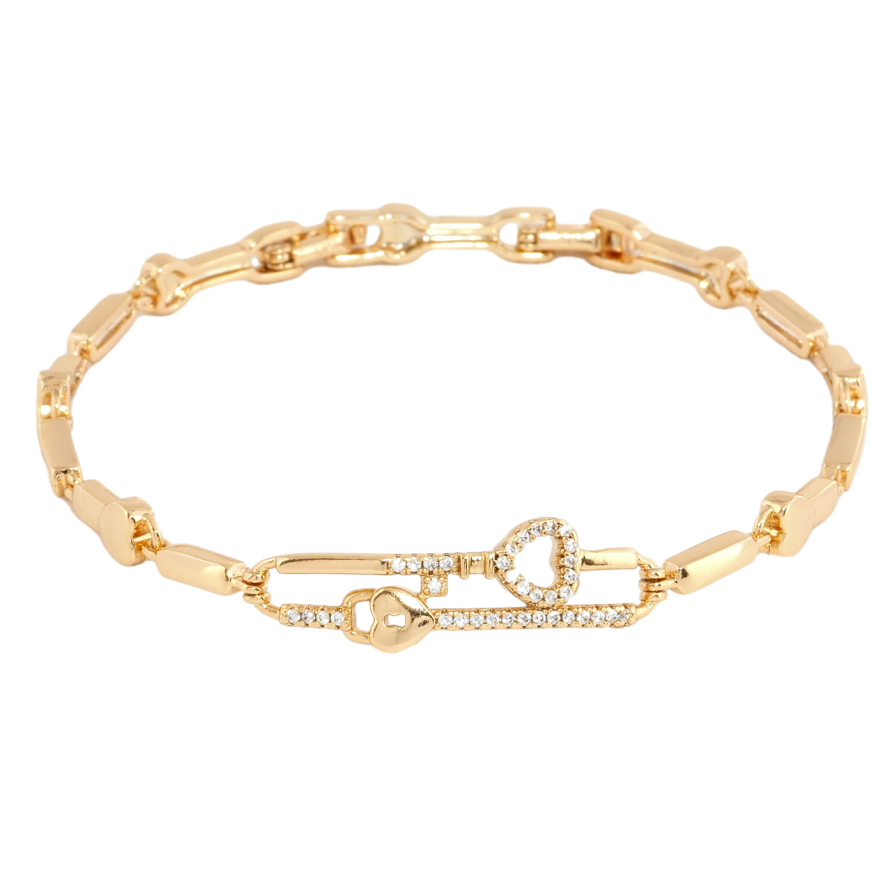 Браслет Xuping Позолота 18K Декоративный узор с сердечками-замочками длина с доп. замком 17,19см х 3-5мм фото №1