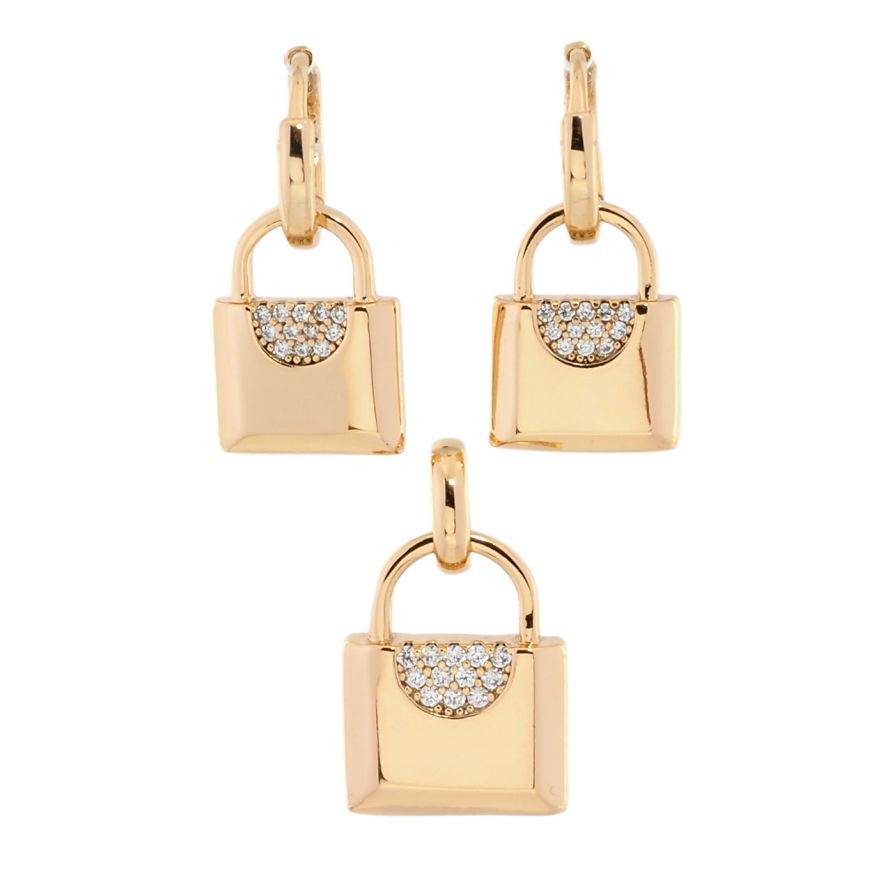 Набор Xuping Позолота 18K Серьги Кулон Замочки с цирконием фото №1