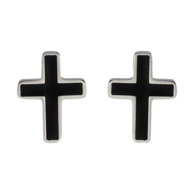 Серьги Xuping TTM Stainless Steel цвет Родий пусеты Крестики с черной эмалью фото №20