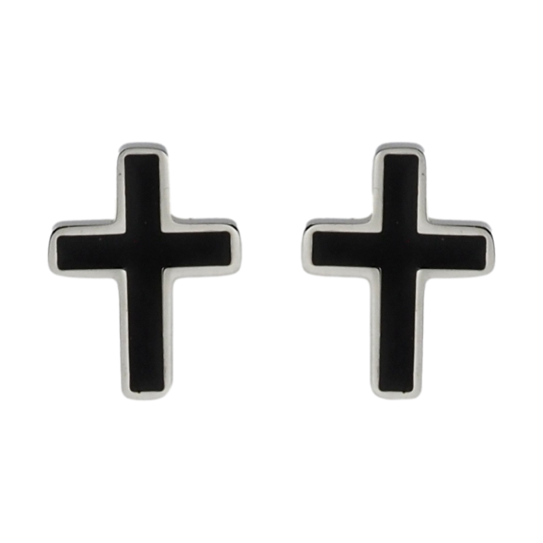 Серьги Xuping TTM Stainless Steel цвет Родий пусеты Крестики с черной эмалью фото №1