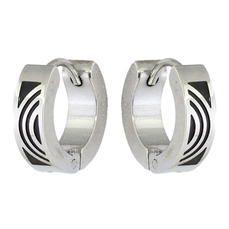 Серьги Xuping TTM Stainless Steel цвет Родий колечки Орнамент черной эмалью фото №3