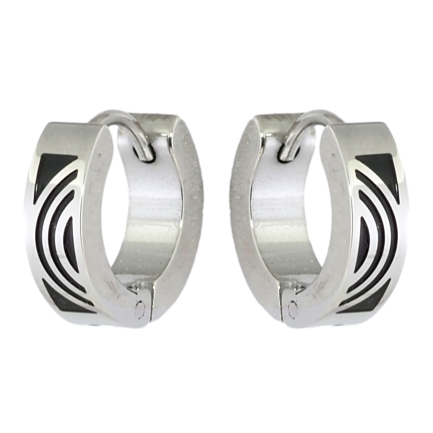 Серьги Xuping TTM Stainless Steel цвет Родий колечки Орнамент черной эмалью фото №1