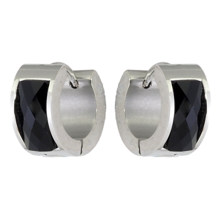 Серьги Xuping TTM Stainless Steel цвет Родий колечки Вставка черный кристалл фото №2