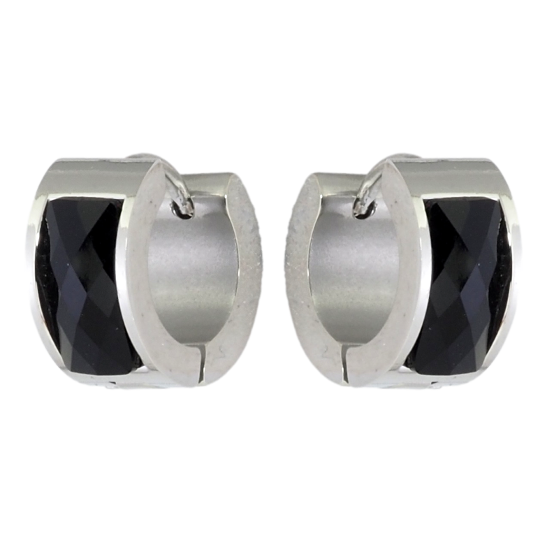 Сережки Xuping TTM Stainless Steel колір Родій колечка Вставка чорний кристал фото №1