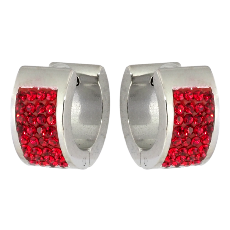 Сережки Xuping TTM Stainless Steel колір Родій колечка Інкрустація червоним цирконієм фото №1