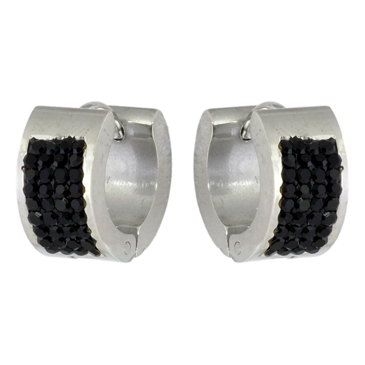 Серьги Xuping TTM Stainless Steel цвет Родий колечки Инкрустация черным цирконием фото №20