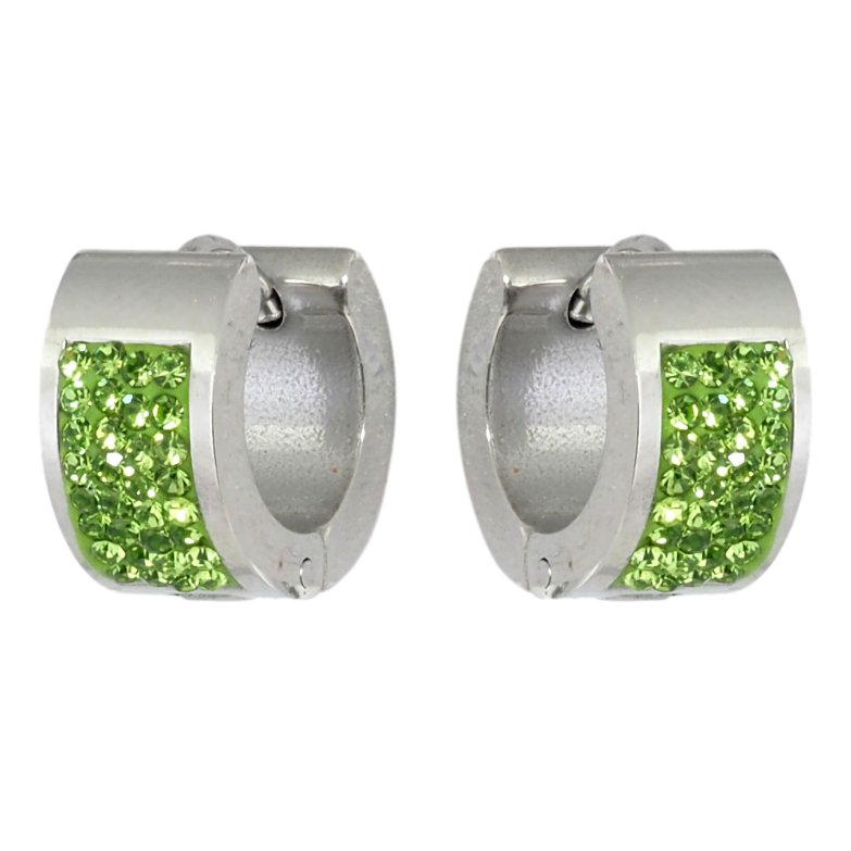 Серьги Xuping TTM Stainless Steel цвет Родий колечки Инкрустация зеленым цирконием фото №2