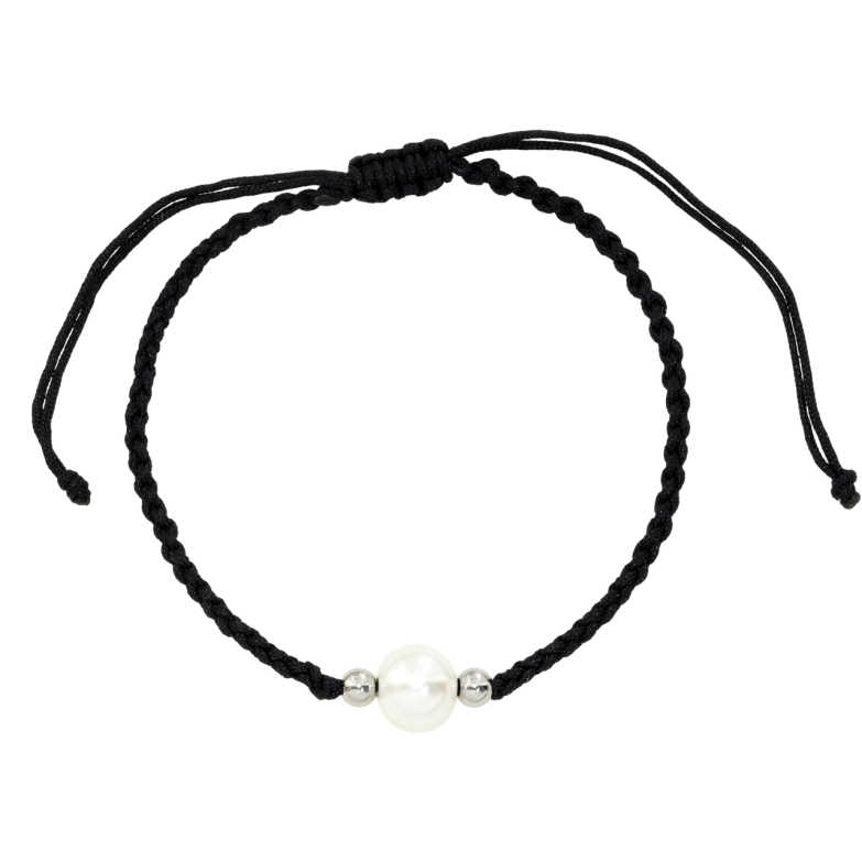 Браслет Xuping ТТМ Stainless Steel колір Родій Чорний шнур з перлиною, ø 8мм на затяжці 15-27см х 2мм фото №1 Браслет Xuping ТТМ Stainless Steel колір Родій Чорний шнур з перлиною, ø 8мм на затяжці 15-27см х 2мм фото №1