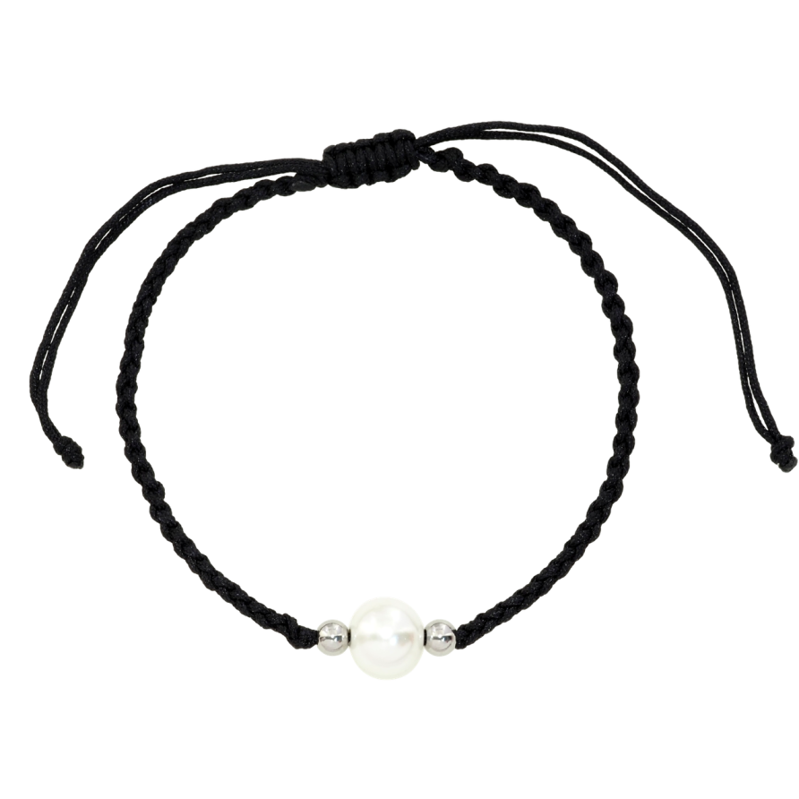 Браслет Xuping ТТМ Stainless Steel колір Родій Чорний шнур з перлиною, ø 8мм на затяжці 15-27см х 2мм фото №1 Браслет Xuping ТТМ Stainless Steel колір Родій Чорний шнур з перлиною, ø 8мм на затяжці 15-27см х 2мм фото №1