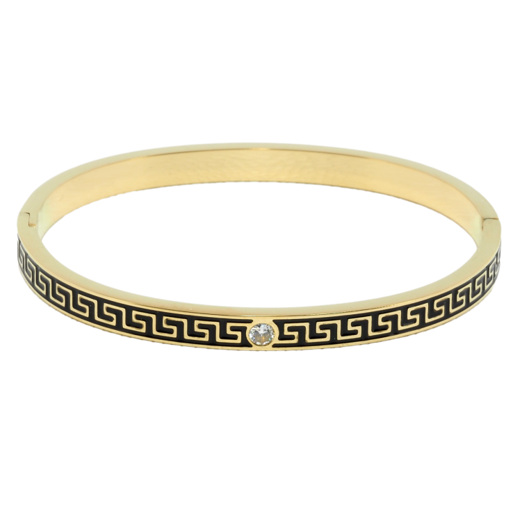 Браслет Xuping ТТМ Stainless Steel колір 14K Грецький візерунок із кристалом ø 5.7см фото №4