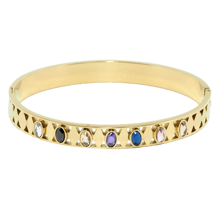 Браслет Xuping ТТМ Stainless Steel колір 14K Візерунок з кольоровими кристалами ø 6см фото №5