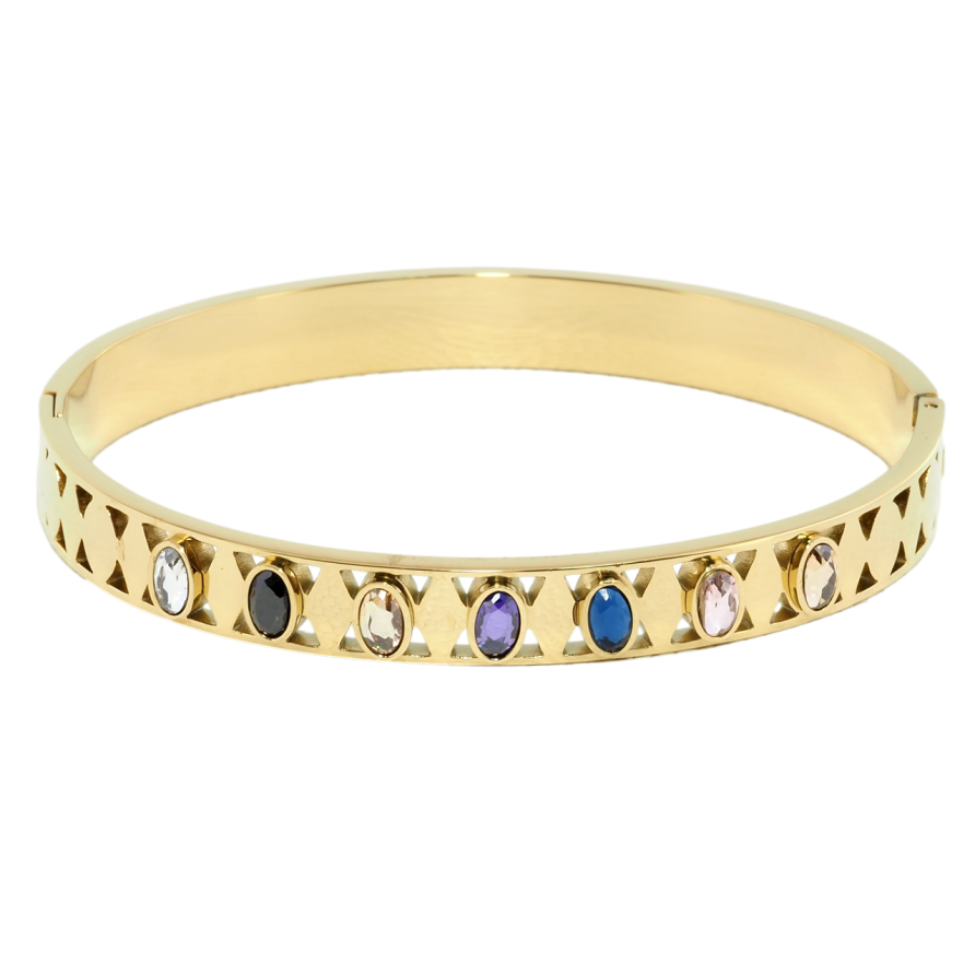 Браслет Xuping ТТМ Stainless Steel колір 14K Візерунок з кольоровими кристалами ø 6см фото №1