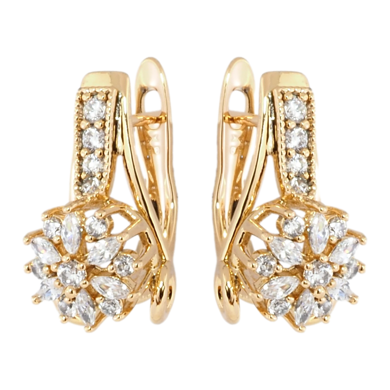 Сережки Xuping Позолота 18K англійський замок Квітковий візерунок з цирконієм фото №1