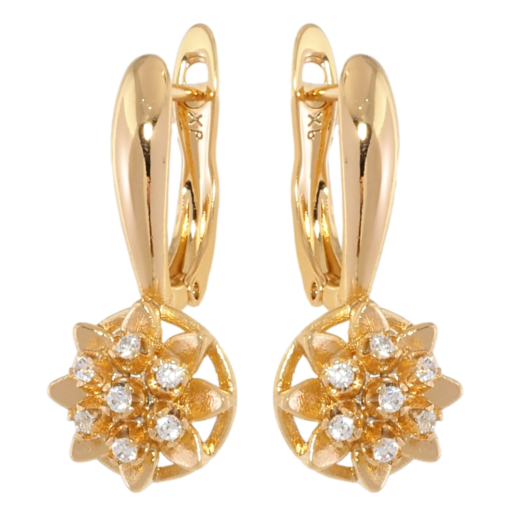 Серьги Xuping Позолота 18K английский замок Цветочки с цирконием фото №3