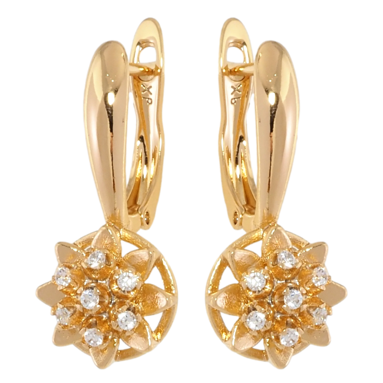 Серьги Xuping Позолота 18K английский замок Цветочки с цирконием фото №1
