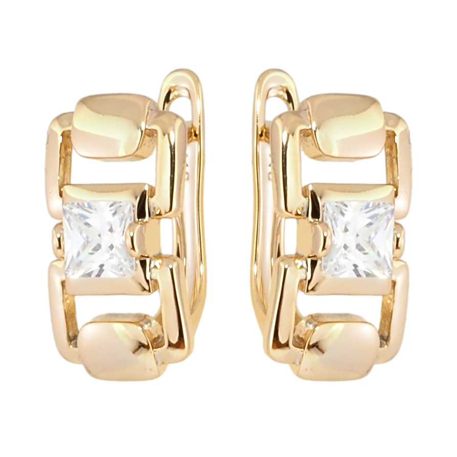 Сережки Xuping Позолота 18K англійський замок Декоративний візерунок з фіанітами фото №1