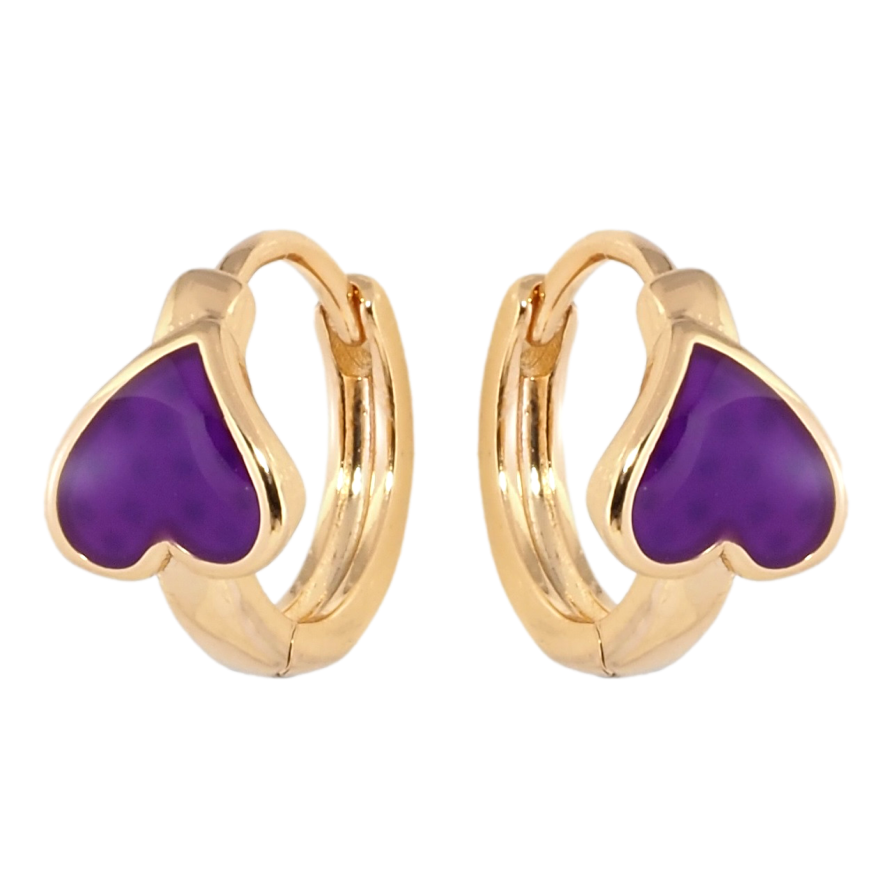 Серьги Xuping Позолота 18K колечки Сердечки с сиреневой эмалью фото №1